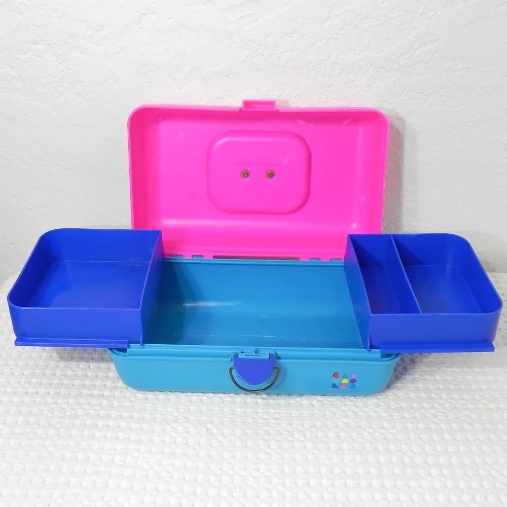 Caboodles Jewelry Make Up Storage Case Vintage Retro Pink Blue